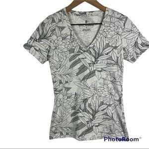 Royal Robbins Gray Floral Organic Cotton V Neck Tee Sz S